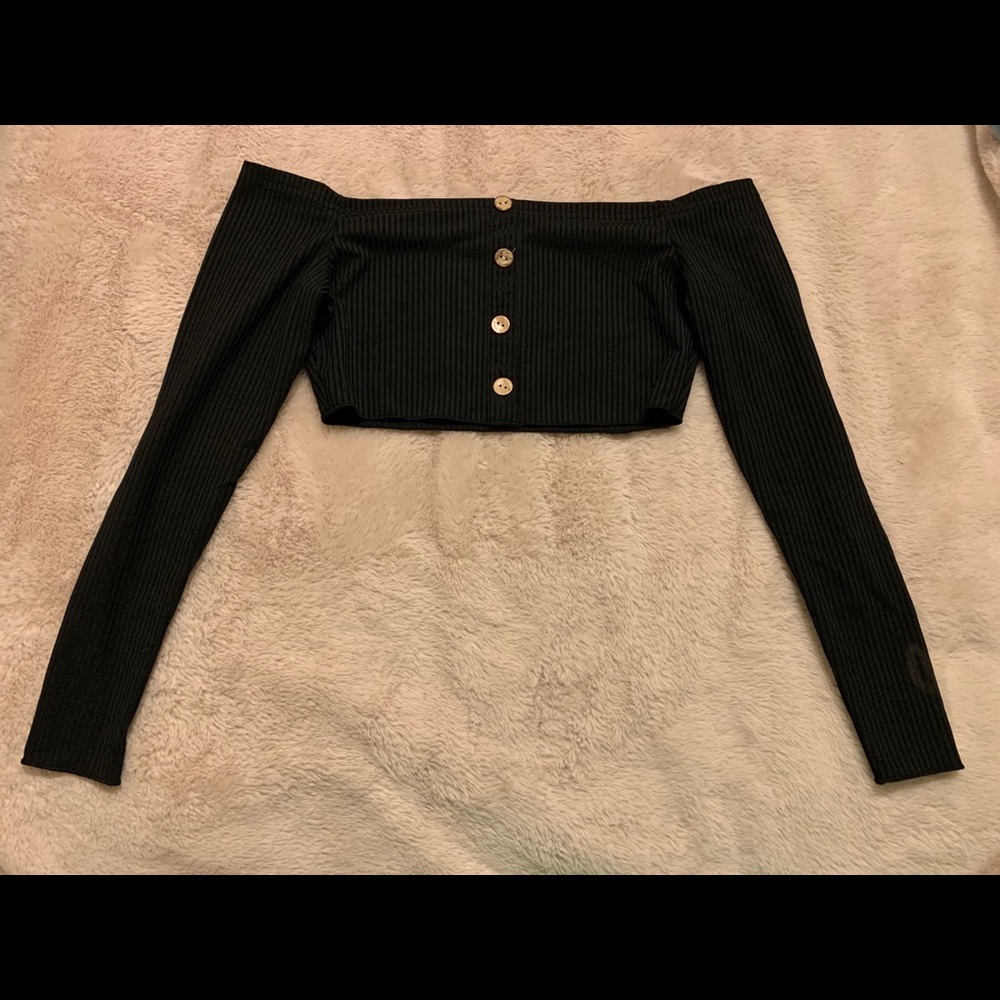 Cropped long sleeve off the shoulder top